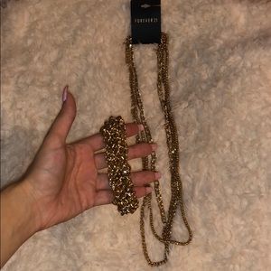 Forever 21 NBW Gold Chains & Bracelet